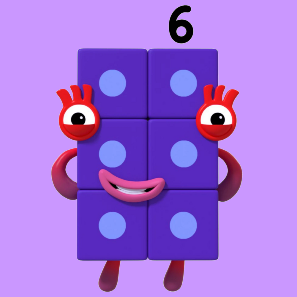 Number 6 as a 3x2 violet rectangle